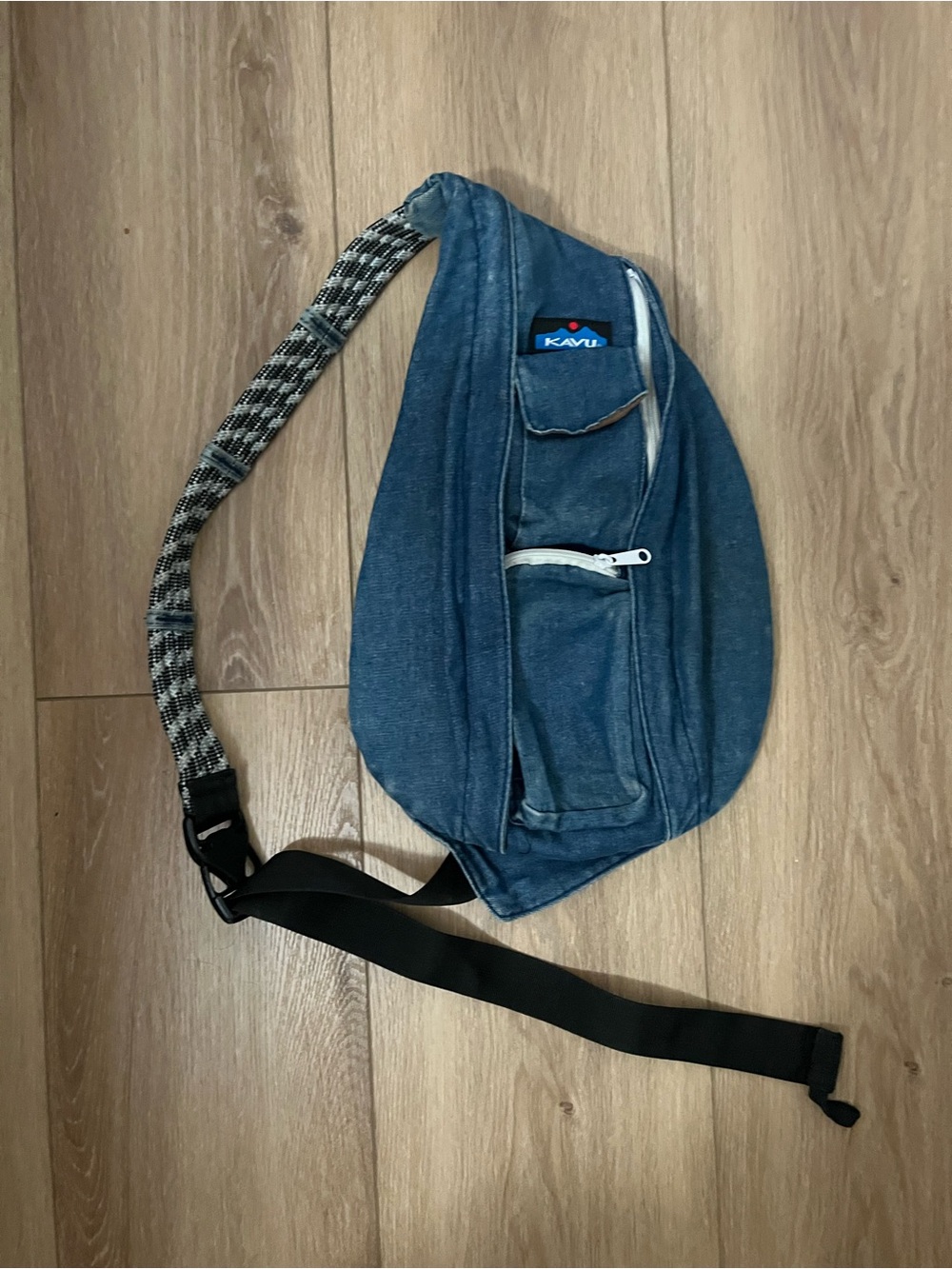 Kavu Blue Denim Rope Slingback Bag